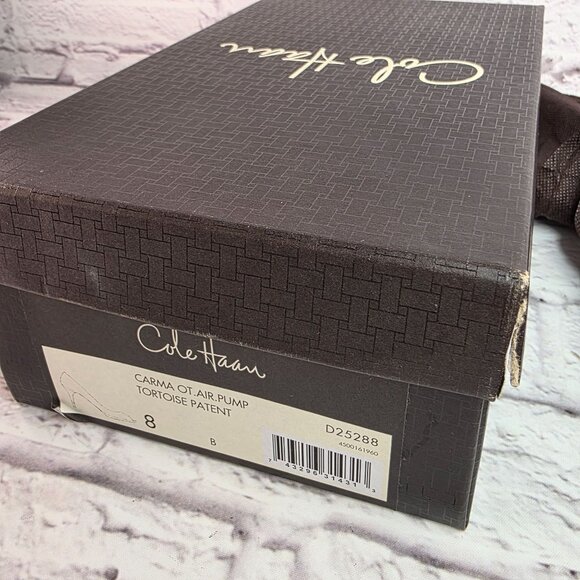 Cole Haan Womens Carma Peep Toe Heels Sz 8 B Patent Leather Tortoise Air Sole - Picture 14 of 14